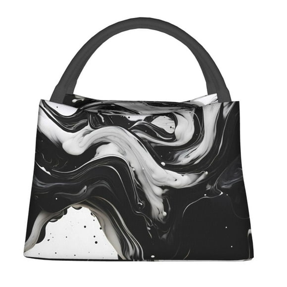 Fotbe Fluid Black White Paint Swirls Bolsa Térmica Portátil con Estampado, Bolsa de Entrega de Alimentos Aislada, Bolsa Reutilizable de Gran Capacidad para Comidas y Supermercado
