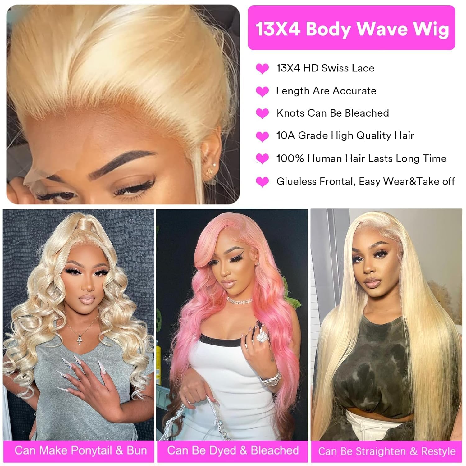 613 Lace Front Wig Human Hair Body Wave 13x4 Blonde Lace Front Wigs Human Hair Pre Plucked 180% Density 613 HD Lace Frontal Wig Transparent Lace With Baby Hair 36 inch