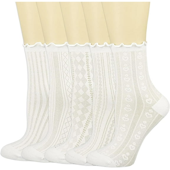 YooGuoGuo Womens Crew Socks Casual Cotton Cute Socks Fun Novelty Girl Thin Dress Floral Ankle Socks 5 Pack