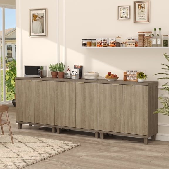 Fluted Buffet Cabinet with Storage, 3 in1 Storage Cabinet with Adjustable Shelves & Outlets, Wood Mid Century Modern Sideboard for Kitchen, Coffee Bar, Living Room