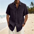 thumbnail image 5 of Yifymode Mens Short Sleeve Shirts Button Down Casual Summer Beach Vacation Lightweight Textured Pocket Dress Shirt Tops,Black 2XL, 5 of 8