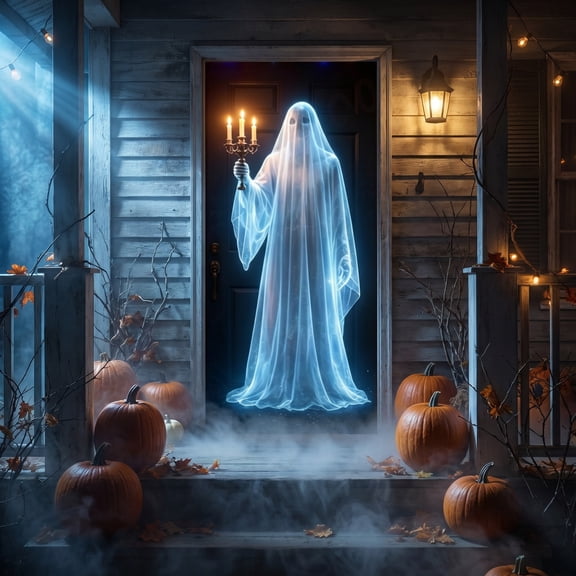 Halloween Door Cover Ghost Door Curtain Polyester Wall Hanging Decoration Front Door Window Party Backdrop Halloween Festival Scene Decor 35.43 x 70.87 Inch Holiday Entrance