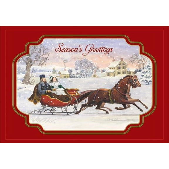 Designer Greetings Winter Sleigh Ride Box of 18 Vintage Christmas Cards