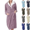 thumbnail image 3 of Women's Warm Fleece Flannel Robe Solid Oversized Cozy Bathrobe Winter Soft Loungewear Casual Baggy Sleepwear with Pockets, 3 of 4