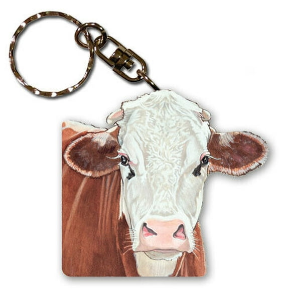 Cow Brown and White Hereford Keychain, Souvenir Key Holder, Cow Charm Tag, Pet Key Rings Craft Ornaments, Wooden Die-Cut