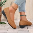 thumbnail image 5 of Hopeusnice Wedges Shoes for Women Soft Non-Slip Breathable Women's Wedges Shoes Wedge Mid-Heel Flock Materials Summer And Fall Shoes Pumps Shoes Trendy Vacation Shoes Brown 36, 5 of 9