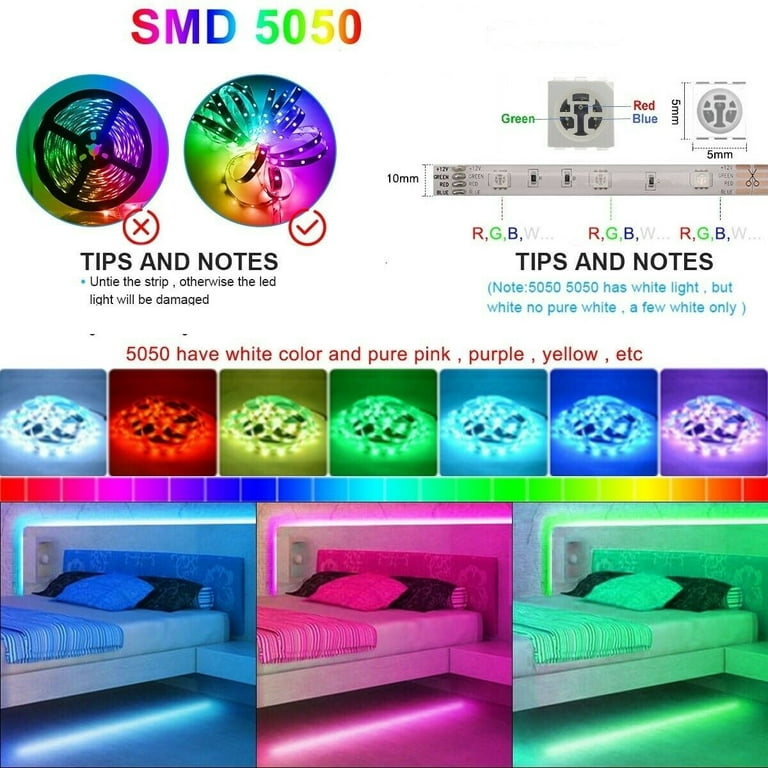 LED Strip Lights 100ft 50ft Music Sync Bluetooth 5050 RGB Room Light with Remote, Adult Unisex