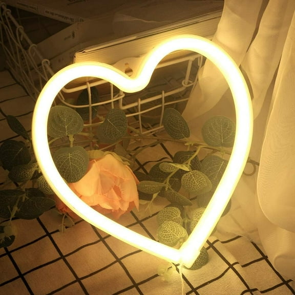 Neon Night Light, LED Neon Signs Night Light Heart Neon Lights Neon Lights for Kids Bedroom Battery USB Operated