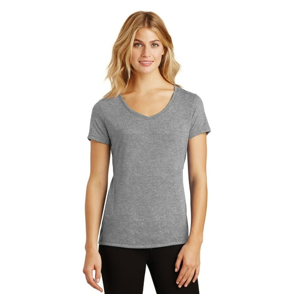 District Made Ladies Perfect Tri V Neck Tee-XL (Grey Frost)