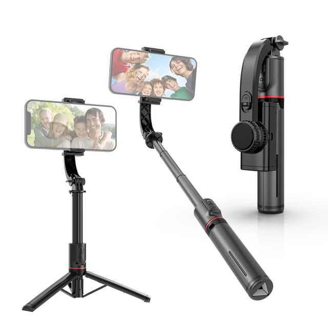 27.5-Inch Multi-function Selfie Stick Gimbal Stabilizer Desktop Tripod with Telescoping Rod with Anti-shaking Support Wireless Control Phone Clip & Remote Control Compatible with Android 4.4/ iOS 5.1