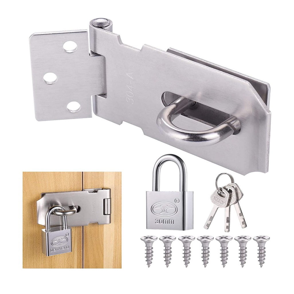Staple Padlock Hasp with Padlock and Screws, Stainless Steel Door Latch