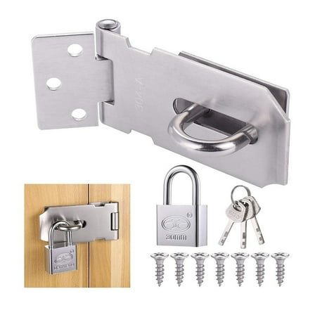 Staple Padlock Hasp with Padlock and Screws, Stainless Steel Door Latch with Key, Heavy Duty Staple Padlocks, Waterproof Door Latch, Door Closer for Bedroom Patio Garden