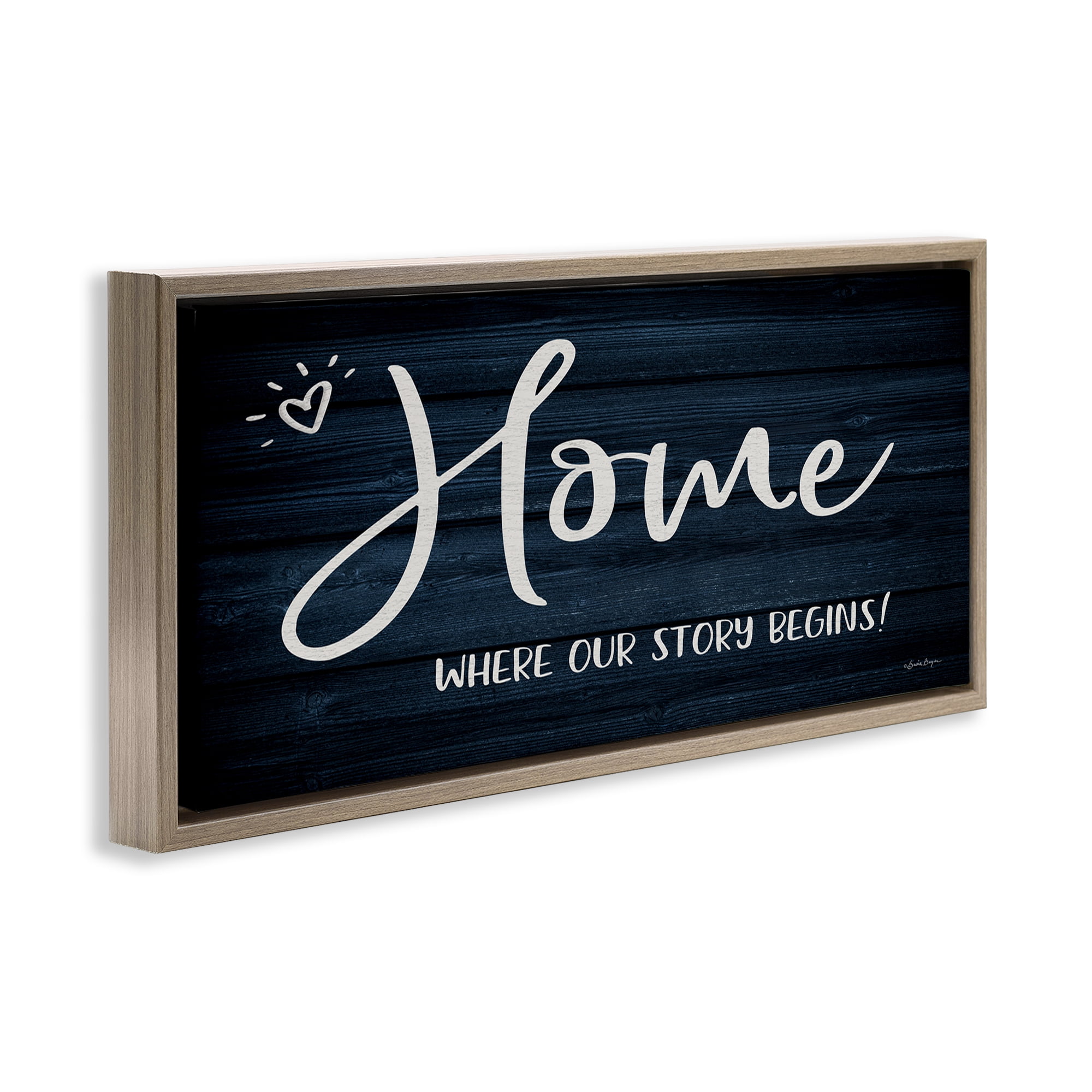 Stupell Industries Where Our Story Begins Typography Painting Brown Floater Framed Art Print Wall Art, 25 x 11