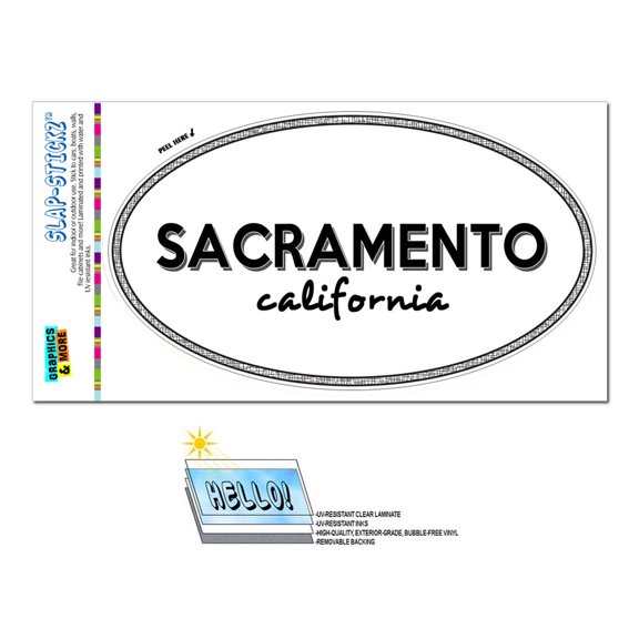 Sacramento, CA - California - Black and White - City State - Oval Laminated Sticker
