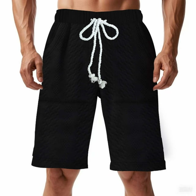 Sentmoon Mens Gym Shorts High Waist Loose 2025 Summer Golf Shorts Drawstring Solid Color Knitted Quick Dry Bathing Suit with Pockets Trendy for Sports Running Black S