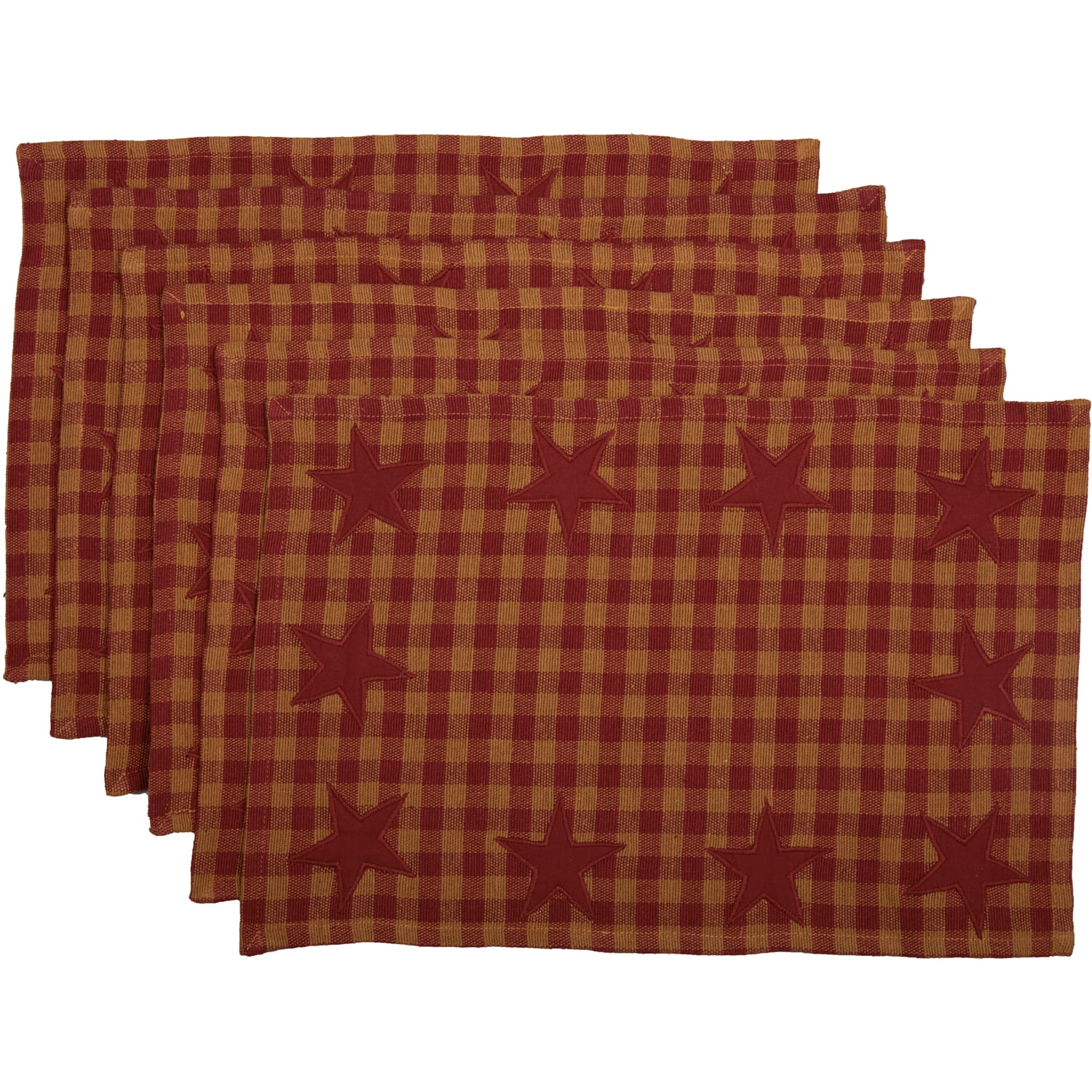 VHC Brands Appliqued Star Rectangle Placemats, Burgundy, 12x18, Set of 6