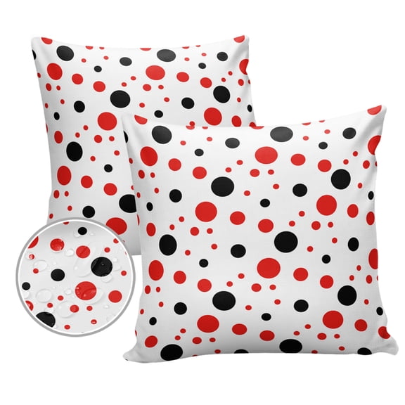 Outdoor Throw Pillow Cover Red Black Wave Point Waterproof Cushion Covers 2 Pack Polka Dots on White Pillow Cases Home Decoration for Patio Garden Couch Sofa