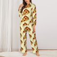 thumbnail image 2 of Pajama Sets for Women 2 Pcs, Cute Pizza Cartoon Button Down Long Sleeve Sleepwear Lounge PJ Sets, 2 of 6