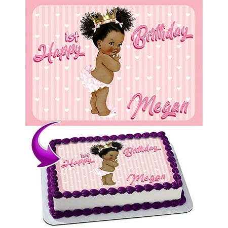 - Princess Baby Girl Edible African American Image Cake Topper Personalized Icing Sugar Paper A4 Sheet Edible Frosting Photo Cake 1/4 Edible Image for cake
