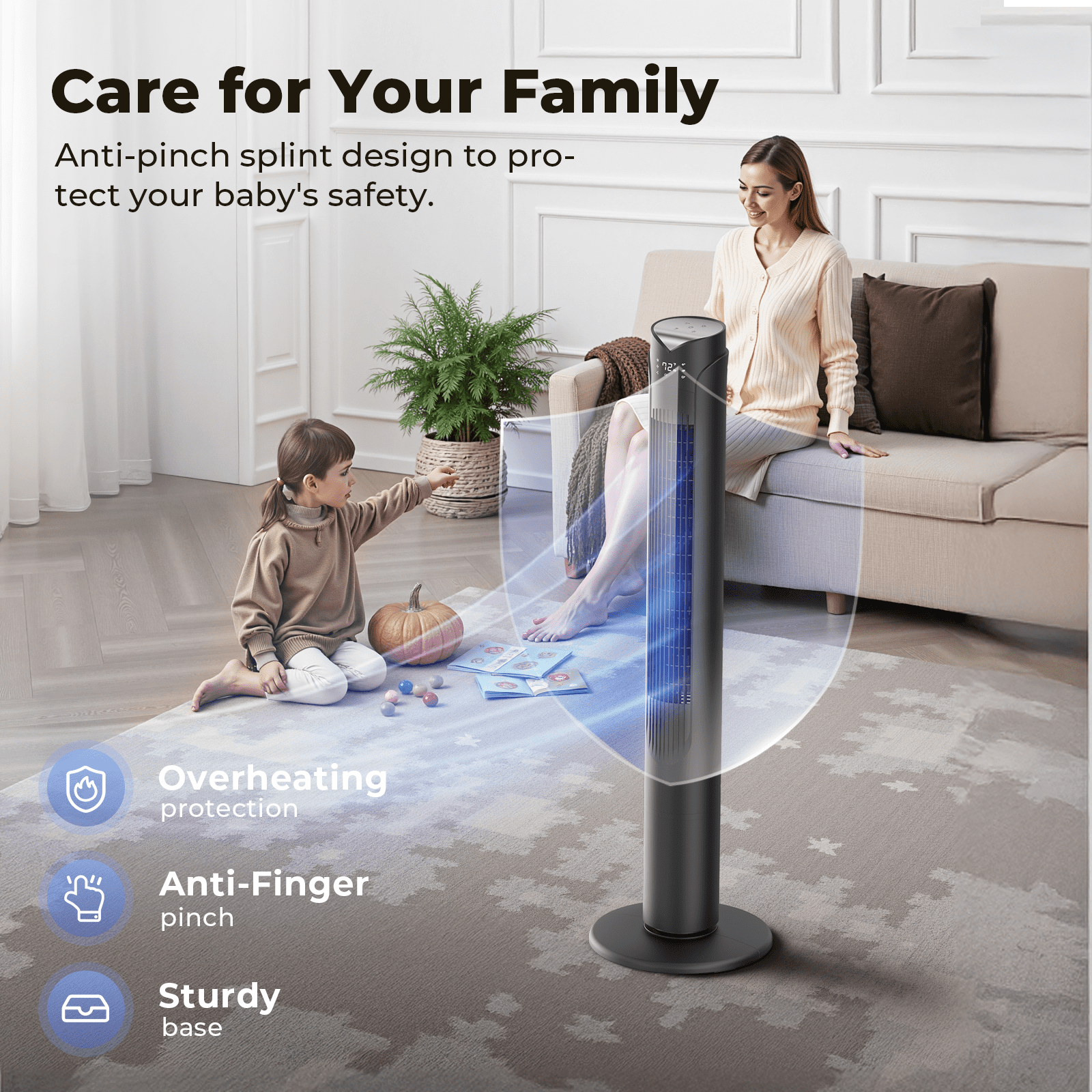 41" Tower Fan with Remote, 90° Oscillating Fans with 3 Speeds, 3 Modes, 26 ft/s High Velocity, LED Display, 12H Timer, For Home, Living Room, Office