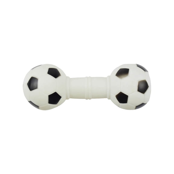 White Soccer Ball Pet Dumbbell Toy, Squeaky Chew Resistant Toy, Interactive Fetch & Chew Toy for Small to Medium Dogs & Puppies