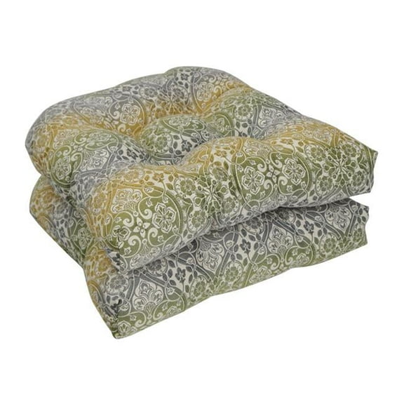 Blazing Needles 93184-4CH-PO-009 19 in. U-Shaped Premium Outdoor Tufted Dining Chair Cushions, Festive Patina - Set of 4