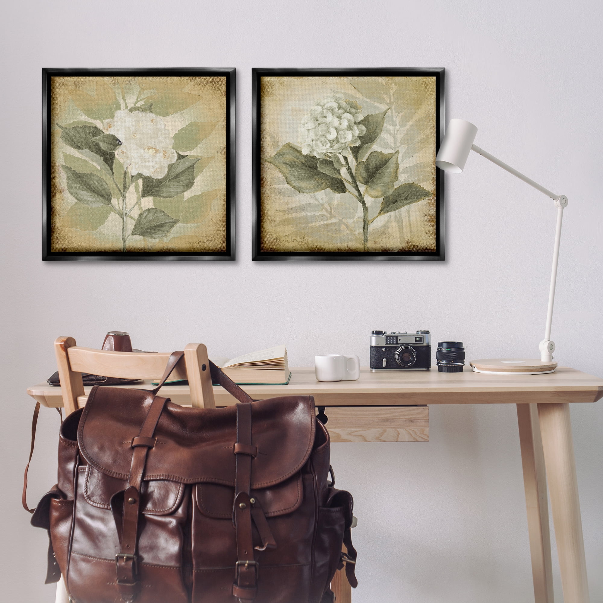 Stupell Industries Aubergine White Hydrangeas Floral & Botanical Painting Black Floater Framed Canvas Art Print Wall Art, 25 x 25, Set of 2