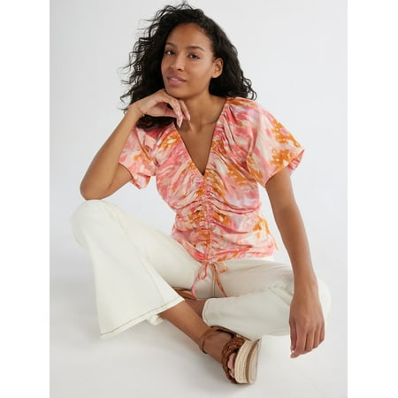 Time and Tru Women’s Woven Top with Puff Sleeves, Sizes XS-XXXL
