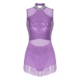 thumbnail image 3 of TiaoBug Women's Sleeveless Sequins Latin Leotard Tassel Dress Jazz Tango Fringed Dancewear Purple S, 3 of 7