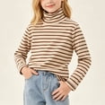 thumbnail image 6 of Girls Boys Turtleneck Long Sleeve Tops Striped Pullover Slim Fit Layering Fall Winter Fashion Soft Comfort Base Shirts Beige 9-10Years, 6 of 9