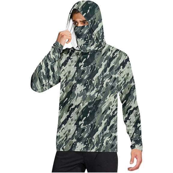 Dagegui Men's Camo UV Protection Shirt Sun Protection Rash Guard Long Sleeve Breathable Summer Hoodies UPF 50 Fishing Tee Quick Dry Outdoor Hiking Running Tops Army Green S