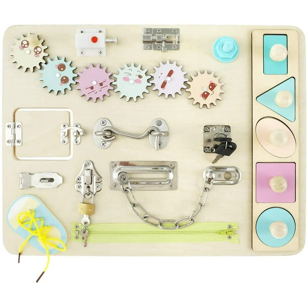 Pluokvzr Wooden Busy Board for Toddlers Montessori Sensory Toy Toddler