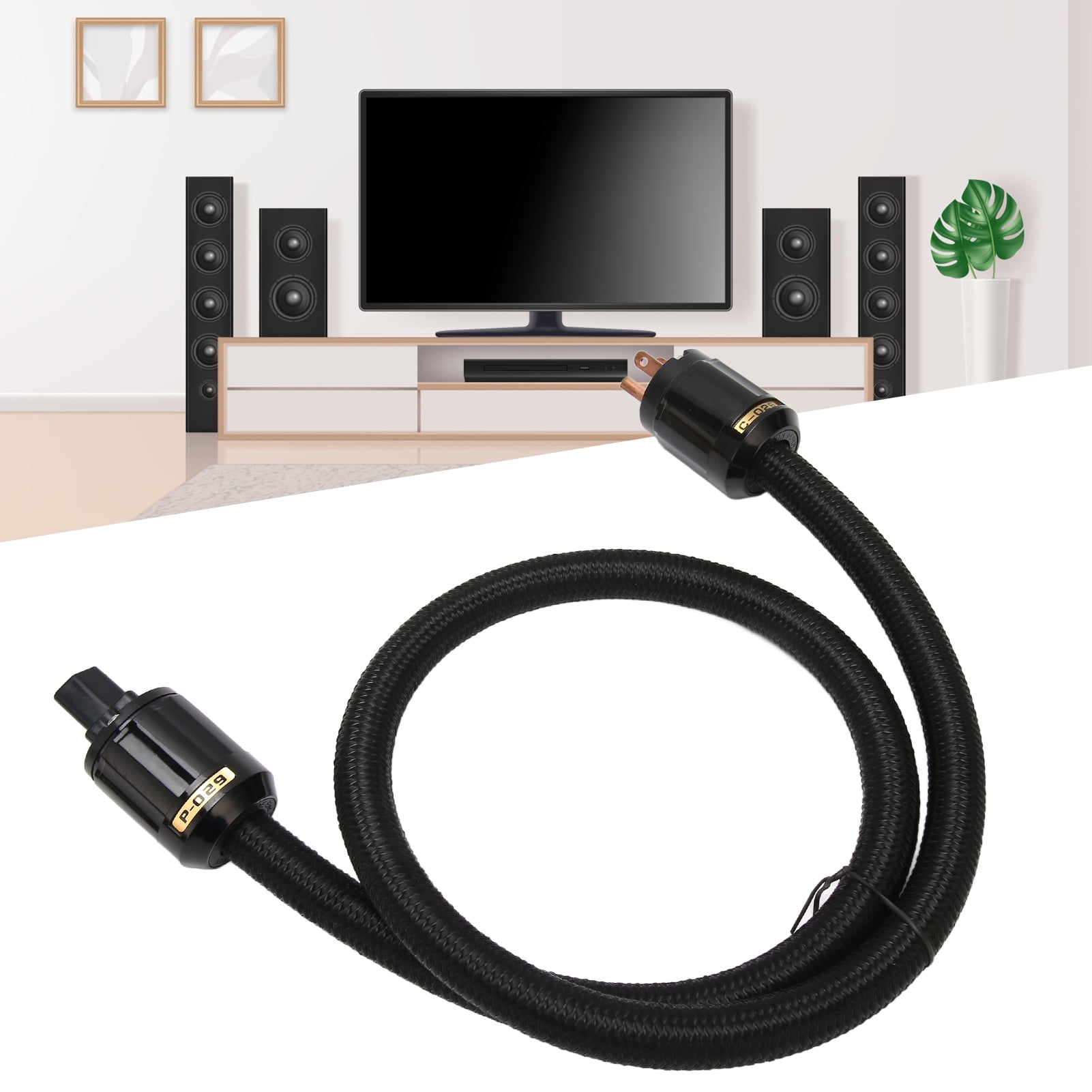 HiFi Sound Power Cable, Noise Reduction 3 Core Pure Copper Plug US Plug 125250V Insulation