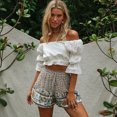thumbnail image 4 of Falda corta bohemia de mujer TEELYNN, verano 2020, ropa de playa, pantalones cortos casuales holgados de cintura alta con estampado floral beige vintage para mujer, 4 of 5