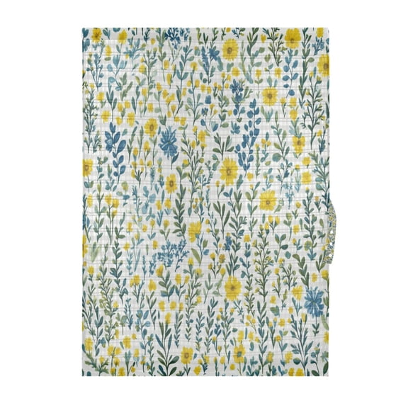 Yellow Floral Pattern Door Curtain 25x40in Privacy Mesh with UV Protection Tie Back Rod Pockets