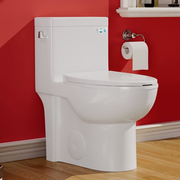 SUNRINX Gloss White 1.28 GPF Tornado Flush One-Piece Toilet, Elongated Toilet for Bathrooms, 17" ADA Comfort Chair Height, Soft-Close Quick-Release Seat, 1000g MAP Score, Siphonic Side Press