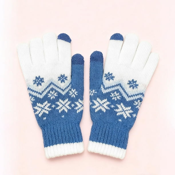 Guantes de mujer para Navidad e invierno, cálidos guantes de punto con terciopelo para mujer