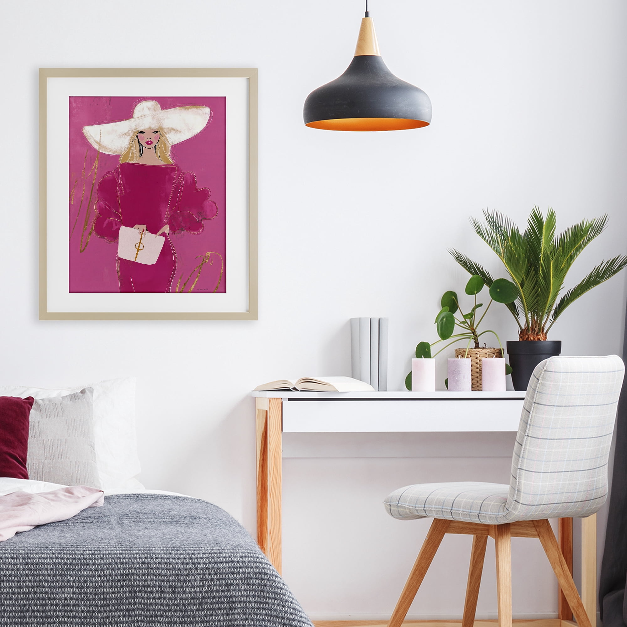 Stupell Industries Lady In Pink with Hat Birch Framed Print Under Glass, design by Svetlana Aleynikova