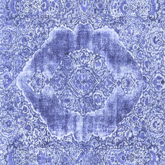 Ahgly Company Machine Washable Indoor Square Abstract Blue Modern Area Rugs, 7' Square