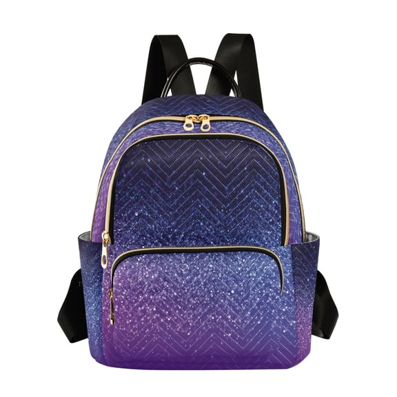 Glittery Background in Purple and Blue Quilted Backpack Fashion Daypack Commuter Bag for Women 8.5 L