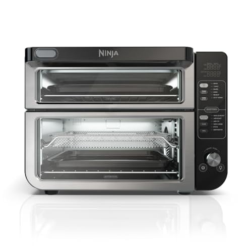 Ninja DCT401 12-in-1 Double Oven with FlexDoor, FlavorSeal &amp; Smart Finish, Rapid Top Convection and Air Fry Bottom, Bake, Roast, Toast, Air Fry, Pizza and More, Stainless Steel