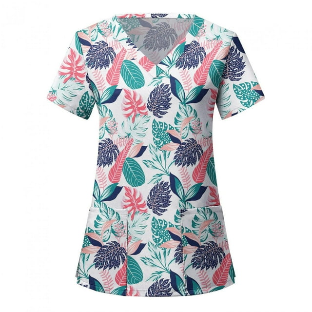 TopLLC Haut de Sarrau Extensible à Imprimé de Dessins Animés pour Femme avec Poches, Col en V, Uniforme Confortable, Tunique