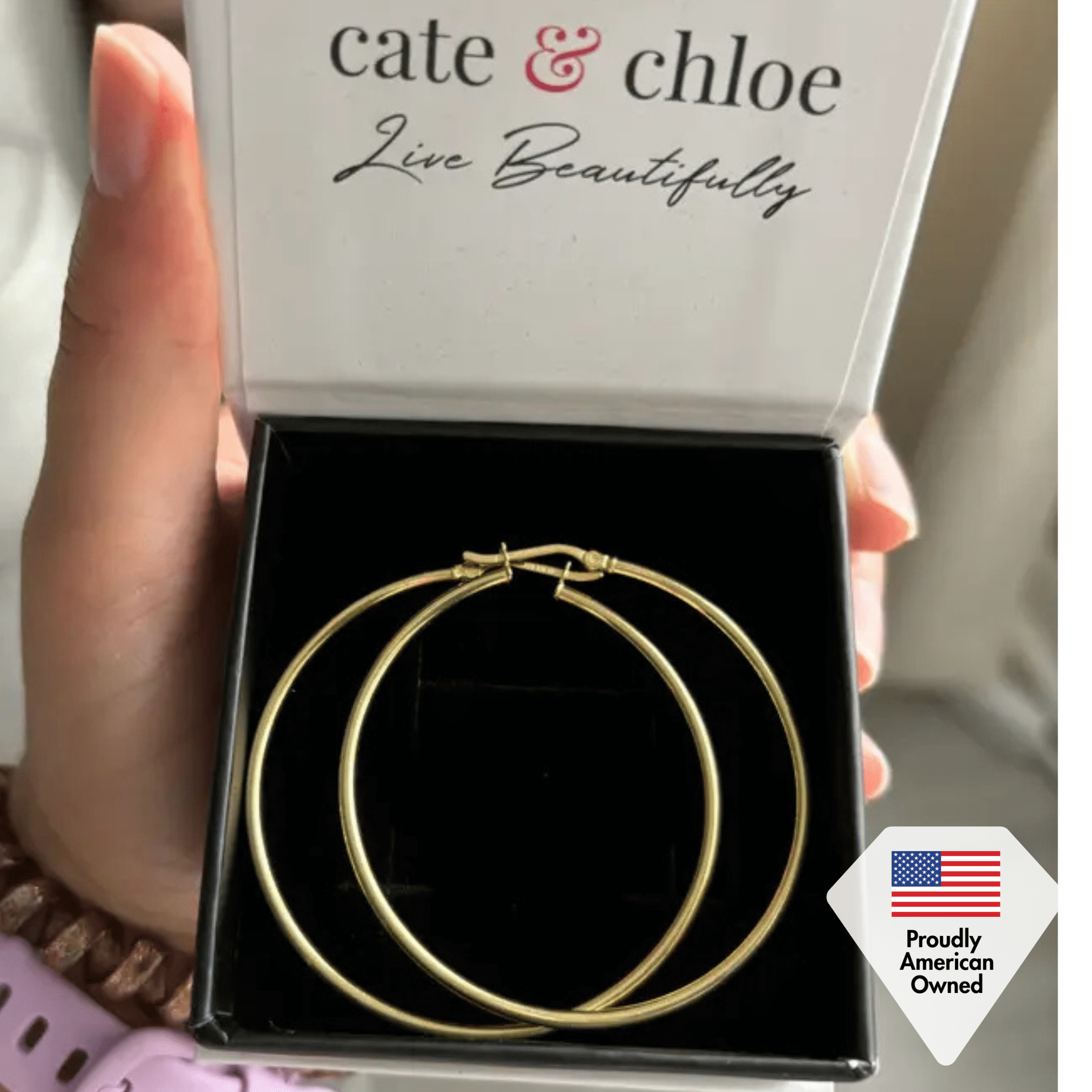 Cate & Chloe Monica 18k Yellow Gold Plated 40mm Hoop Dainty Earrings for Women, Gift for Her