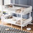 thumbnail image 2 of URTR Queen over Queen Metal Bunk Bed with Ladders & Guardrails, Convertible to 2 Full Platform Beds, Upgraded Round-Pipe Frame for Teens & Adults, No Box Spring Needed, Light White, 2 of 15