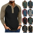 thumbnail image 2 of ZCFZJW Athletic T-Shirts for Men Big and Tall Regular Fit Casual Raglan Long Sleeve Button V Neck Henley Shirts Trendy Slim Fit Muscle Workout Tees Tops Khaki S, 2 of 7