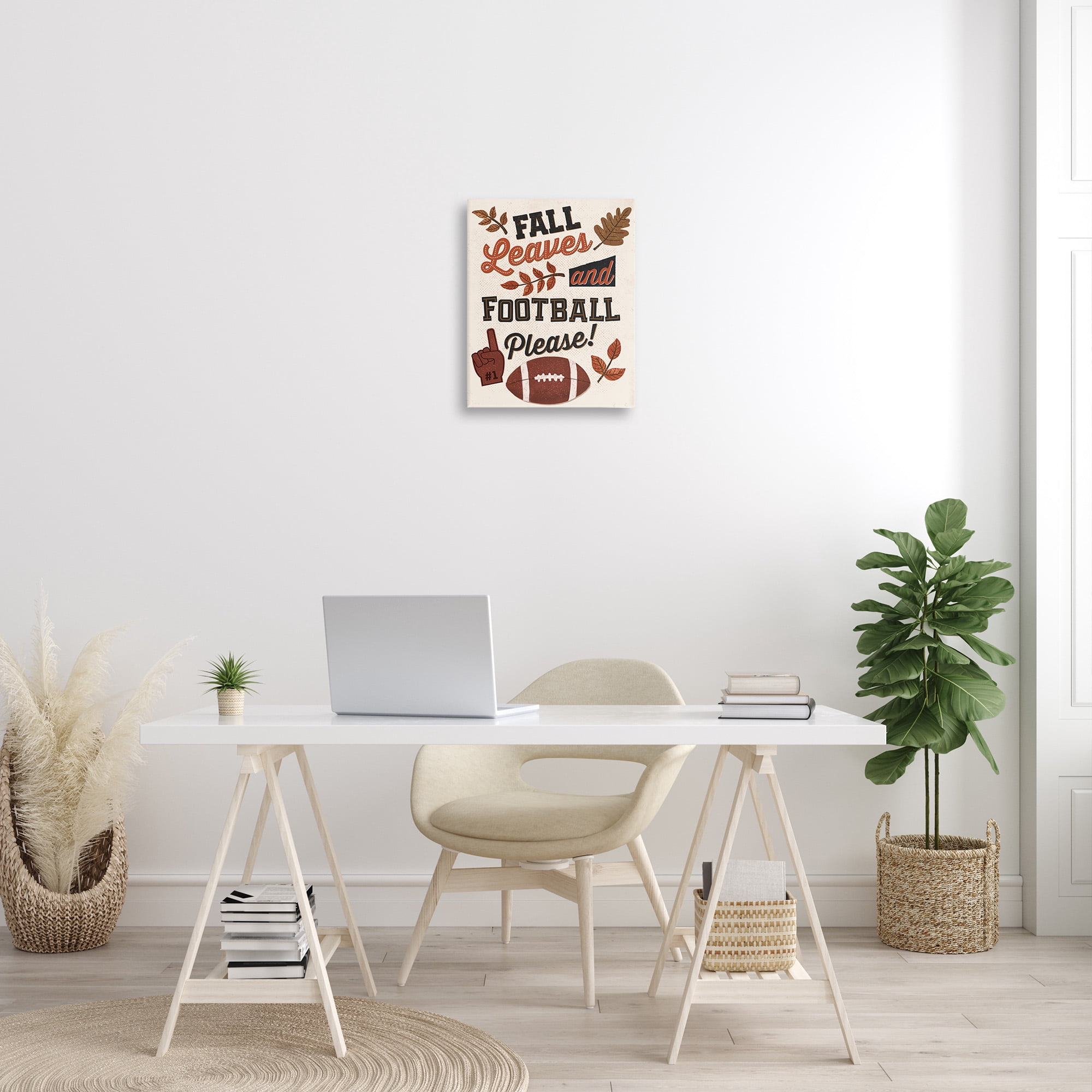Stupell Industries Fall Leaves & Football Sports Painting Gallery Wrapped Canvas Art Print Wall Art, 16 x 20