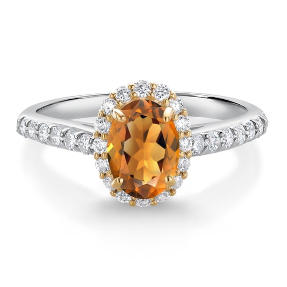Gem Stone King 10K White Gold Orange Red Madeira Citrine White White Lab Grown Diamond Halo Engagement Ring for Women (1.01 Cttw, Oval 7X5MM, Gemstone, Size 9)