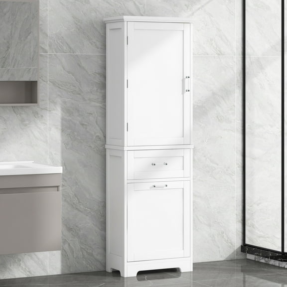 ALEXLOGER 68.1"/68.4" Tall Bathroom Storage Cabinet with 1 Door and 2 Drawers, Freestanding Linen Cabinet, Wooden Pantry with Adjustable Shelf for Kitchen, Bathroom, Living Room