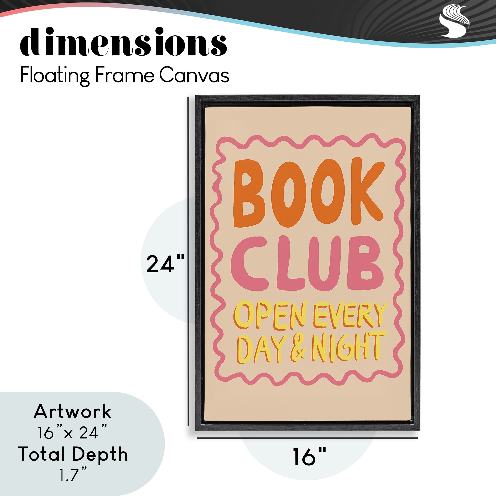 Book Club Day & Night Black Framed Floater Canvas Wall Art, design by Florentina Dolci