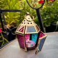 thumbnail image 2 of In the Breeze 9206 — Teal & Pink Mini Hex Tealight Lantern — Moroccan-Style Boho Chic Tealight Glass and Metal Tabletop Lantern, 2 of 5